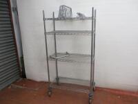 Wire Stainless Steel 4 Tier Mobile Shelving Bay with Handle. Size H172cm x W90cm x D45cm. Comes 3 Dividers & 2 Ends.