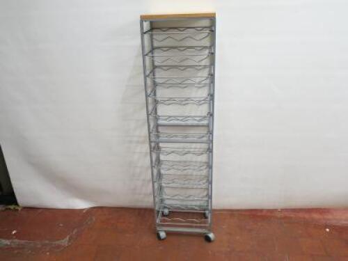 Mobile Metal Wire Bottle Display, Capacity 36 Bottles, Size H143cm x W38cm x D28cm.