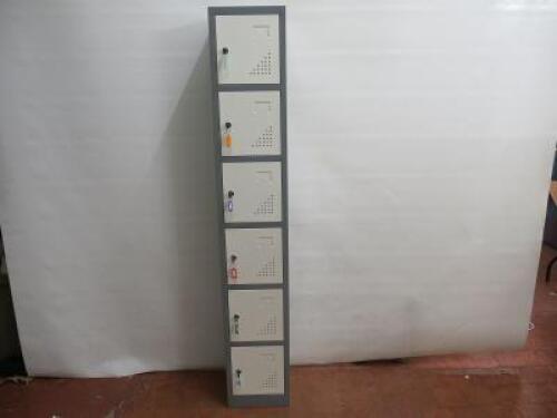 Metal Free Standing Employee Locker with 6 Compartments. Size 180cm x 30cm x 30cm. Comes with 6 x Keys.