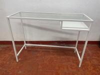 Metal Framed Console Table with Glass Top & Shelf Under In White. Size H74cm x W100cm x D36cm