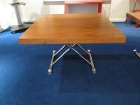 Height Adjustable Square Office Table with Wooden Top and Metal Frame. Size H73cm x W120cm x D120cm.