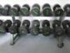 Large Set of 56 x Jordan Urethane Dumbbell Weights with Racks to Include: 9 x Rack Supports, 12 x Weight Cradles & Dumbbell Weights Ranging from 2.5kg-50kg. - 4