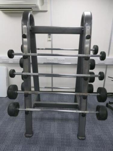 Set of 8 Jordan REG Design Bar Weights with Metal Rack Stand to Include: 45Kg/40Kg/35Kg/30Kg/25Kg/15Kg & 2 x 10kg.