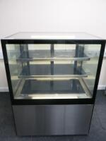 Polar 2 Door Illuminated Black Glass Shelved Refrigerated Display Cabinet, Model D8950. Size H120cm x W90cm x D68cm.