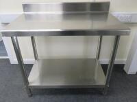 Royal Catering Stainless Steel Prep Table with Back Splash and Shelf Under, Size H86cm x W100cm x D60cm.