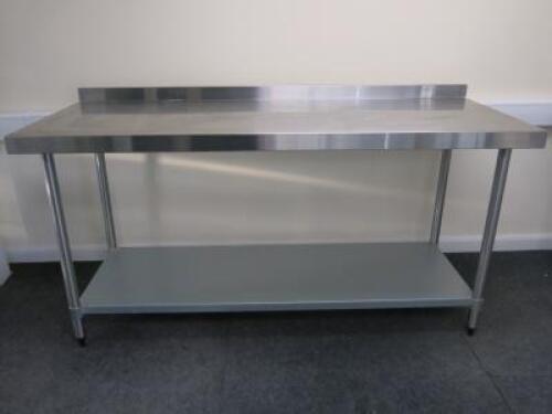 Vogue Stainless Steel Prep Table with Back Splash & Shelf Under, Size H90cm x W180cm x D70cm.