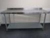 Vogue Stainless Steel Prep Table with Back Splash & Shelf Under, Size H90cm x W180cm x D70cm.