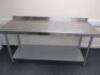 Vogue Stainless Steel Prep Table with Back Splash & Shelf Under, Size H90cm x W180cm x D70cm. - 2