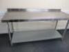 Vogue Stainless Steel Prep Table with Back Splash & Shelf Under, Size H90cm x W180cm x D70cm.