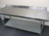 Vogue Stainless Steel Prep Table with Back Splash & Shelf Under, Size H90cm x W180cm x D70cm. - 2