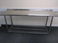 Stainless Steel Prep Table with Back Splash & Stainless Steel Wire Shelf Under, Size H80cm x W180cm x D60cm.