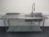 Stainless Steel Twin Sink Unit with Left Hand Drainer, Flexible Pull Down Mixer Tap & Shelf Under. Size H85cm x W180cm x D60cm