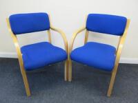 Pair of Bentwood Reception Stacking Chairs Upholstered in Blue Hopsack Fabric.