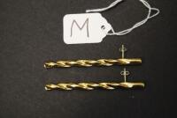 Phine Focussed Collection Gold effect 75mm drill bit earring pair with clear jewel insert.