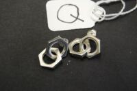 Phine Forever Interlinked Collection Silver Plated (925 marked) two hexagon nut shape interlinked earring pair.