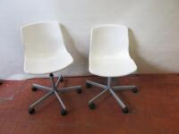 Pair of Ikea Office Swivel Chairs on White Plastic Frame.