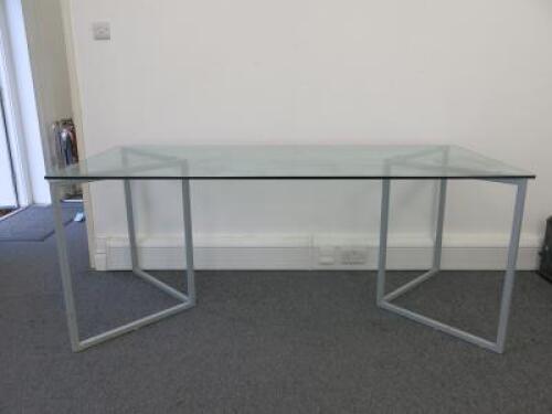 Glass Top Table on Metal Frame Legs, Size H71cm x W180cm x D82cm. No VAT on Lot.  