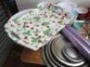 Large Quantity of Commercial & Domestic Kitchen Accessories to Include:Qty of White Crockery & Plastic Rice Bowls, 2 x Plastic Trays, 3 x Large Plastic Mixing Bowls,9 x Assorted Sized Metal Serving Trays, 2 x Mechline Grease Paks, 4 x Assorted Baking Tool - 4