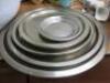 Large Quantity of Commercial & Domestic Kitchen Accessories to Include:Qty of White Crockery & Plastic Rice Bowls, 2 x Plastic Trays, 3 x Large Plastic Mixing Bowls,9 x Assorted Sized Metal Serving Trays, 2 x Mechline Grease Paks, 4 x Assorted Baking Tool - 18