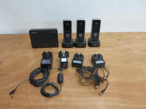 3 x Yealink Cordless IP Dect Phones, Model W52P. Comes with 3 x Hand Sets, 1 x Base Stations & 4 x Power Supplies.