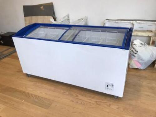 Arcaboa Sliding Glass Lid Chest Freezer, Model ACL 550, S/N 299493.