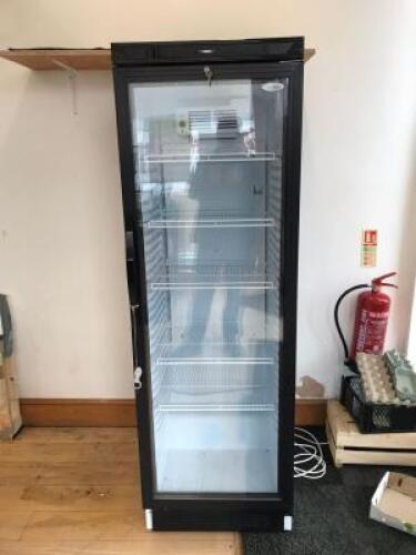 Interlevin Glass Door Upright Display Refrigerator, Model SC381B.