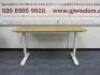 Ikea Bekant Oak Veneer Office Desk with Height Adjustable White Legs, Size W140cm x D60cm.