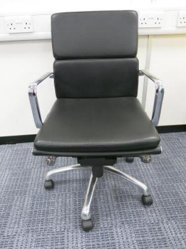 Soft Pad Height Adjustable Office Swivel Chair, Upholstered in High Class Black Leatherette on Chrome Base.