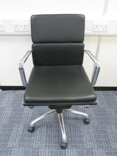 Soft Pad Height Adjustable Office Swivel Chair, Upholstered in High Class Black Leatherette with Chrome Arms & Base.