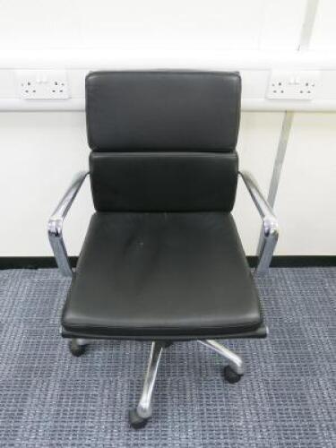 Soft Pad Height Adjustable Office Swivel Chair, Upholstered in High Class Black Leatherette with Chrome Arms & Base.