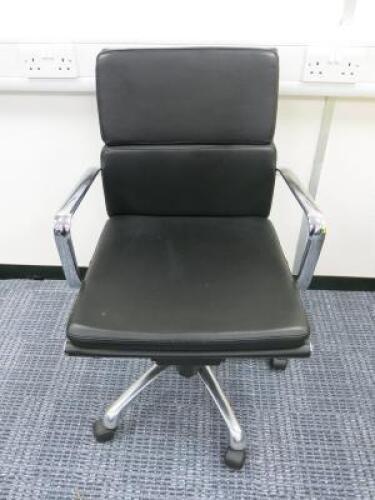 Soft Pad Height Adjustable Office Swivel Chair, Upholstered in High Class Black Leatherette with Chrome Arms & Base.
