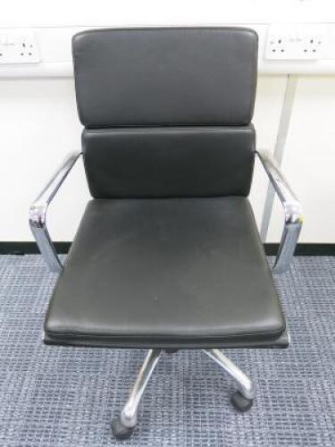 Soft Pad Height Adjustable Office Swivel Chair, Upholstered in High Class Black Leatherette with Chrome Arms & Base.