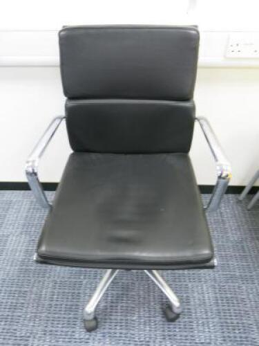 Soft Pad Height Adjustable Office Swivel Chair, Upholstered in High Class Black Leatherette with Chrome Arms & Base.