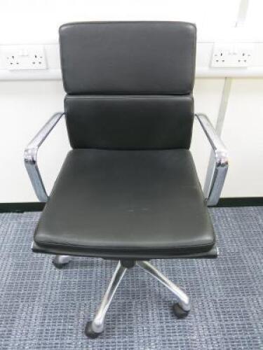 Soft Pad Height Adjustable Office Swivel Chair, Upholstered in High Class Black Leatherette with Chrome Arms & Base.