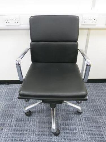 Soft Pad Height Adjustable Office Swivel Chair, Upholstered in High Class Black Leatherette with Chrome Arms & Base.