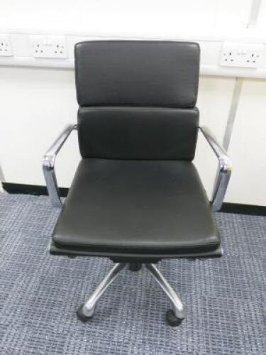 Soft Pad Height Adjustable Office Swivel Chair, Upholstered in High Class Black Leatherette with Chrome Arms & Base.