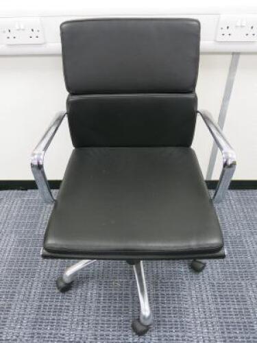 Soft Pad Height Adjustable Office Swivel Chair, Upholstered in High Class Black Leatherette with Chrome Arms & Base.