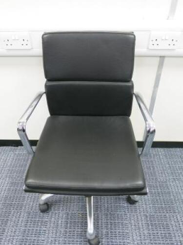 Soft Pad Height Adjustable Office Swivel Chair, Upholstered in High Class Black Leatherette with Chrome Arms & Base.