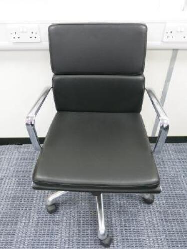 Soft Pad Height Adjustable Office Swivel Chair, Upholstered in High Class Black Leatherette with Chrome Arms & Base.