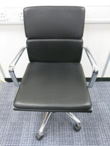 Soft Pad Height Adjustable Office Swivel Chair, Upholstered in High Class Black Leatherette with Chrome Arms & Base.