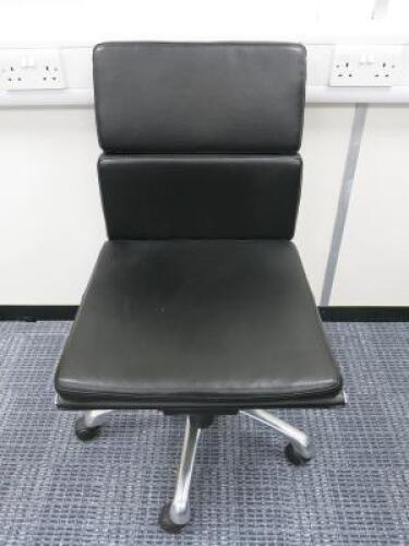 Soft Pad Height Adjustable Office Swivel Chair, Upholstered in High Class Black Leatherette with Chrome Base.