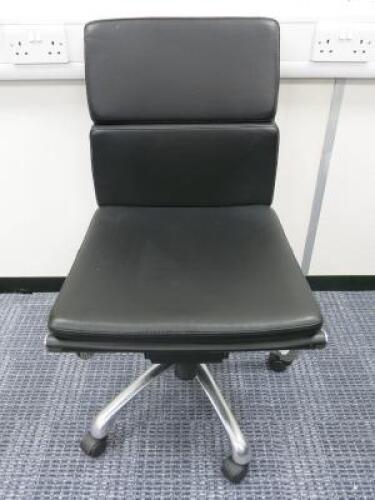 Soft Pad Height Adjustable Office Swivel Chair, Upholstered in High Class Black Leatherette with Chrome Base.