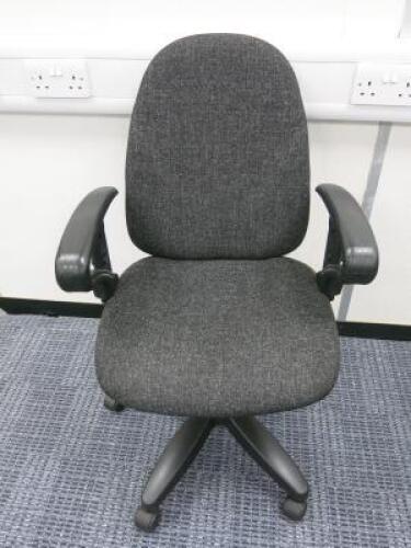 Multi Adjustable Office Swivel Chair, Upholstered in Grey Hopsack on Black Base.