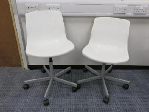 2 x Ikea Office Swivel Chairs on White Plastic Frame.