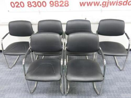 6 x Narbutas Cantilever Board Room/Office Chair Upholstered in Black Leather on Chrome Frame.