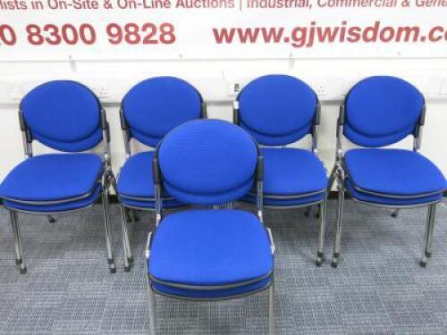 10 x Lyreco Stacking Chairs. Upholstered in Blue Hop Sack on Chrome Frame.