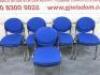 10 x Lyreco Stacking Chairs. Upholstered in Blue Hop Sack on Chrome Frame.