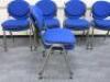 10 x Lyreco Stacking Chairs. Upholstered in Blue Hop Sack on Chrome Frame. - 6