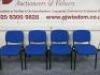 4 x Conference Stacking Chairs, Upholstered in Blue Sack Cloth on Black Metal Frame.