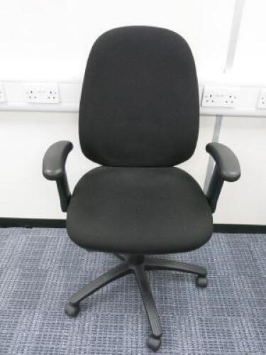Multi Adjustable Office Swivel Chair with Lumbar Support, Upholstered in Black Hopsack on Black Base.